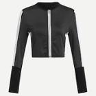 Romwe Cut And Sew Zip-up Crop Jacket