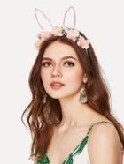 Romwe Flower Decorated Headband With Rabbit Ear