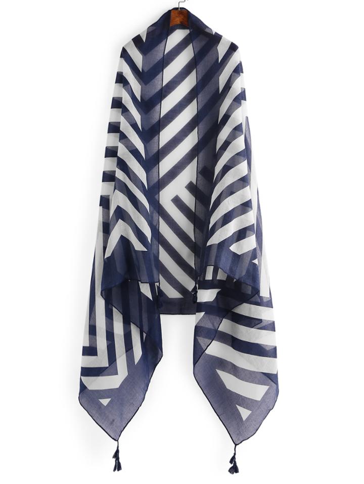 Romwe Chevron Striped Print Scarf With Tassel