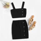 Romwe Buttoned Detail Thick Strap Top & Skirt Set