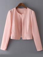 Romwe Pink Round Neck Casual Crop Coat