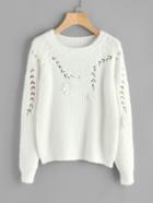 Romwe Flower Applique Embroidered Fuzzy Jumper