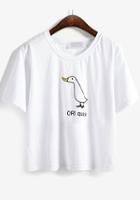 Romwe Duck Print White T-shirt