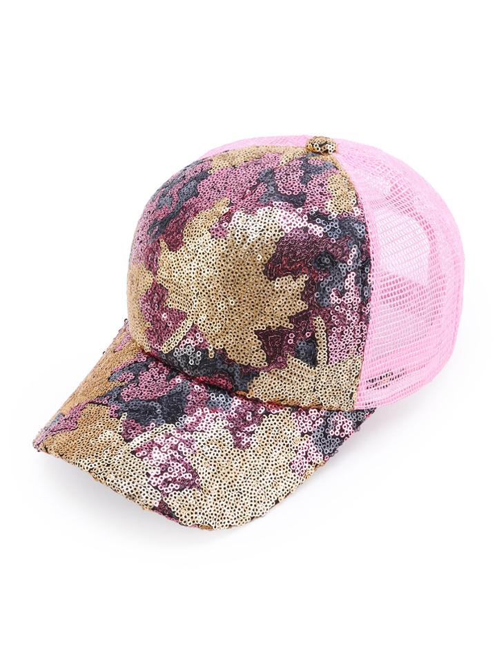 Romwe Sequin Embellished Net Baseball Cap