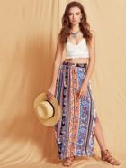Romwe Tribal Print Split Front Skirt