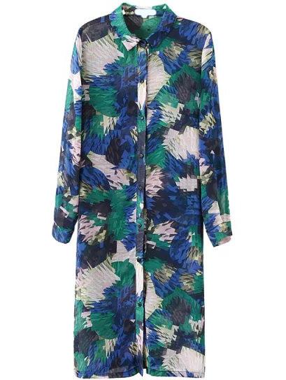 Romwe Lapel Side Split Abstract Print Blouse
