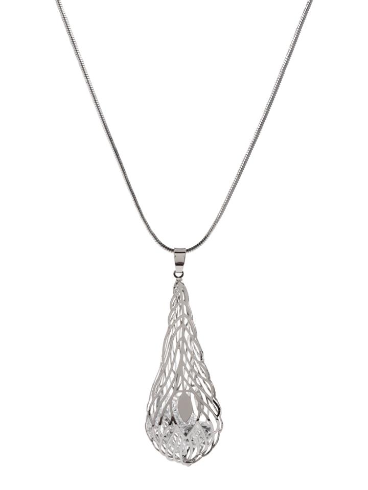 Romwe Silver Hollow Banana Leaf Pendant Necklace