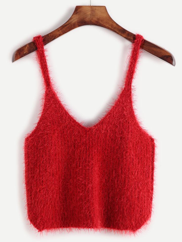 Romwe Burgundy Spaghetti Strap Sweater Vest