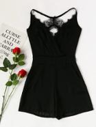 Romwe Strappy Detail Lace Trim Surplice Romper