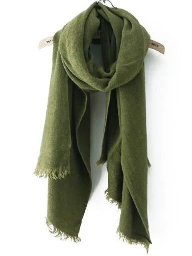 Romwe Frayed Army Green Scarf