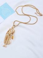 Romwe Fishbone Pendant Chain Necklace