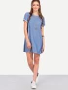 Romwe Blue Short Sleeve Shift Dress