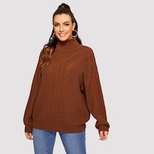 Romwe Rolled Neck Mixed Knit Sweater