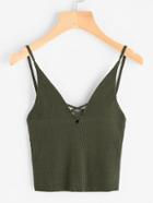 Romwe Ring Detail Lace Up Front Ribbed Cami Top