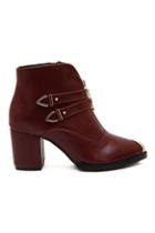 Romwe Double Buckled Zipped Front Boots