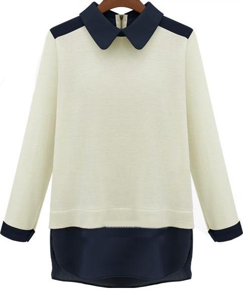 Romwe Contrast Collar Loose Blouse