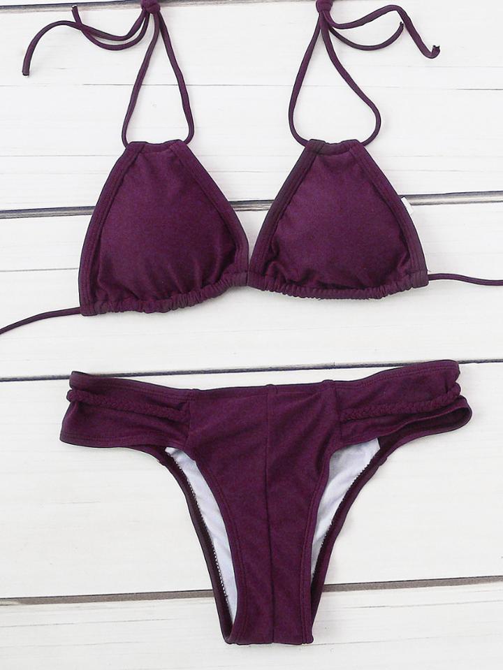 Romwe Braided Strap Triangle Bikini Set