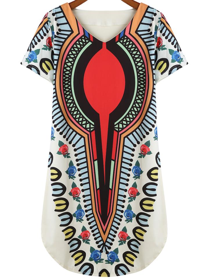 Romwe V Neck Floral T-shirt