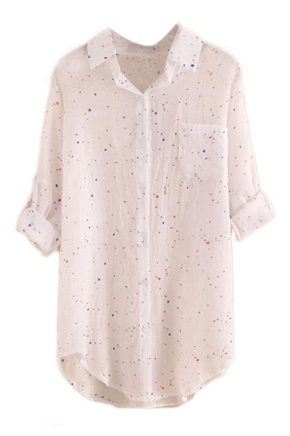 Romwe Colorful Polka Dots Print Rolled-cuffs Shirt