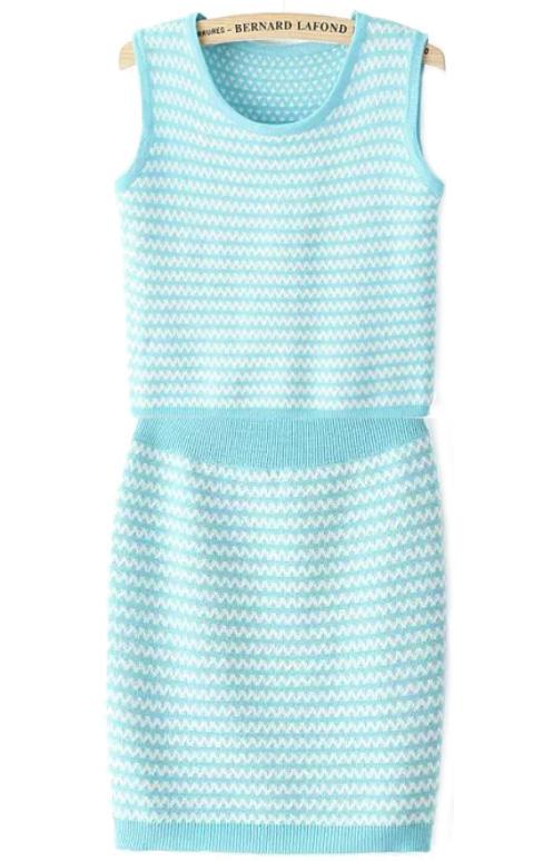 Romwe Striped Knit Tank Top With Blue Skirt