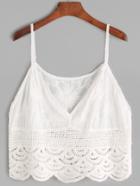 Romwe White Flower Embroidered Crochet Crop Cami Top