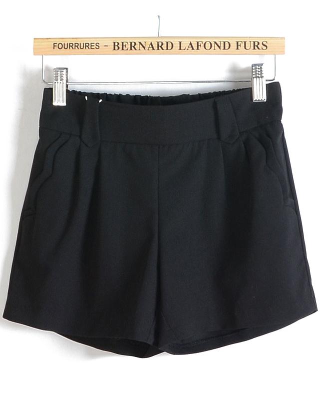 Romwe Waves Pockets Black Shorts