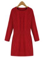 Romwe Women Cable Knit Red Sweater Dress