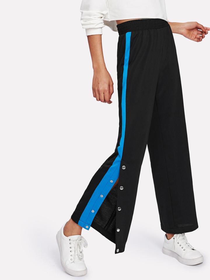 Romwe Contrast Panel Button Side Pants