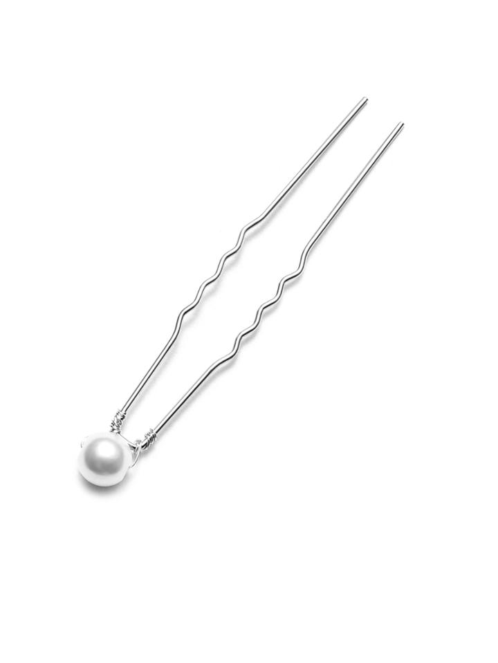 Romwe Silver Plated Faux Pearl Hair Pin