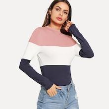 Romwe Color Block Mock Tee