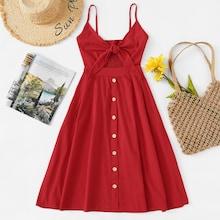 Romwe Single Breasted Front Knot Cami Dress