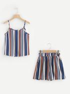 Romwe Striped Cami Top With Shorts