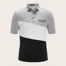 Romwe Guys Letter Print Color-block Polo Shirt