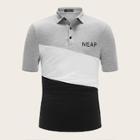 Romwe Guys Letter Print Color-block Polo Shirt