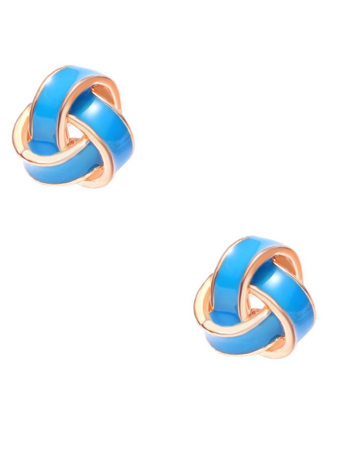 Romwe Gold Tone Blue Twining Modelling Stud Earrings