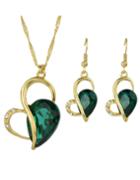 Romwe Green Rhinestone Heart Shape Wedding Jewelry Set