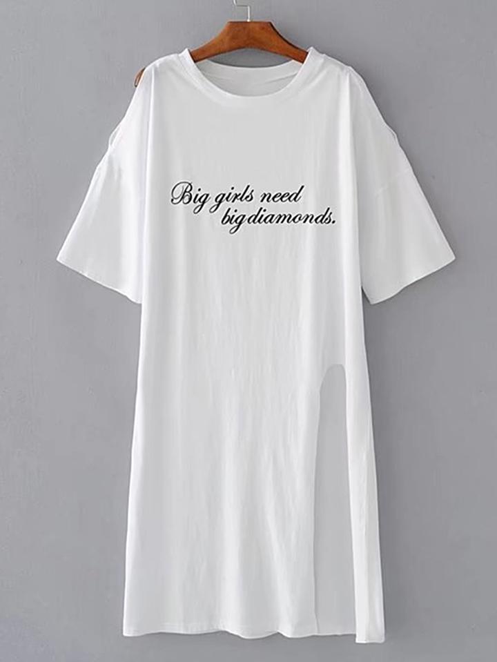 Romwe Open Shoulder High Split Tee Dress