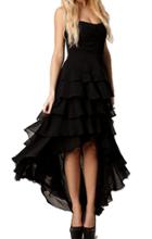 Romwe Strapless Ruffle High Low Chiffon Dress