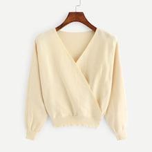 Romwe Surplice Front Solid Sweater
