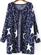 Romwe Long Sleeve Stars Print Blue Coat