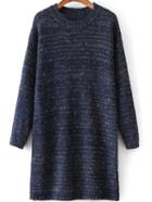 Romwe Women Round Neck Navy Sweater Dress