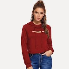 Romwe Cut Out Front Raglan Sleeve Drawstring Hoodie