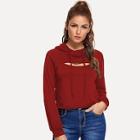 Romwe Cut Out Front Raglan Sleeve Drawstring Hoodie
