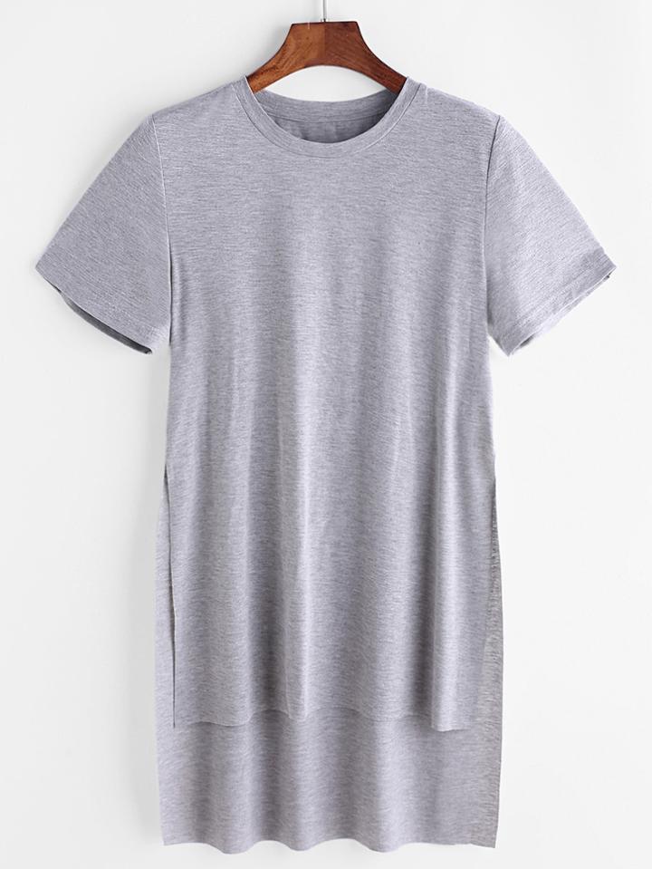 Romwe Split Side Stepped Hem Heathered Tee