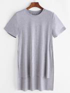 Romwe Split Side Stepped Hem Heathered Tee