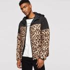 Romwe Guys Solid Yoke Hooded Leopard Puffer Jacket
