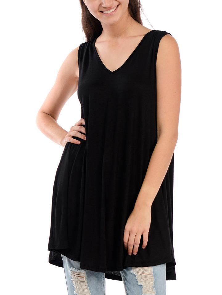 Romwe Double V-neck Swing Tank Dress - Black