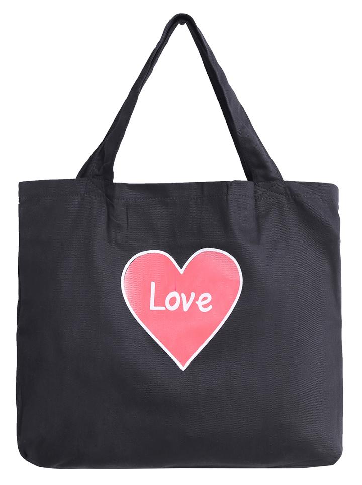 Romwe Heart Print Denim Black Shoulder Bag