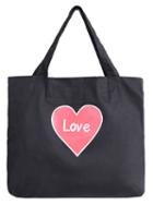 Romwe Heart Print Denim Black Shoulder Bag