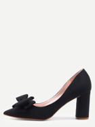 Romwe Black Pointed Toe Bow Chunky Pumps